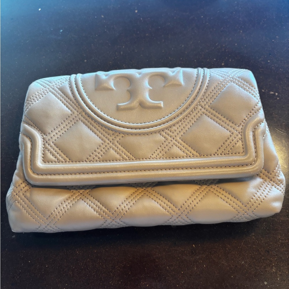 Tory Burch Gray Quilted Clutch